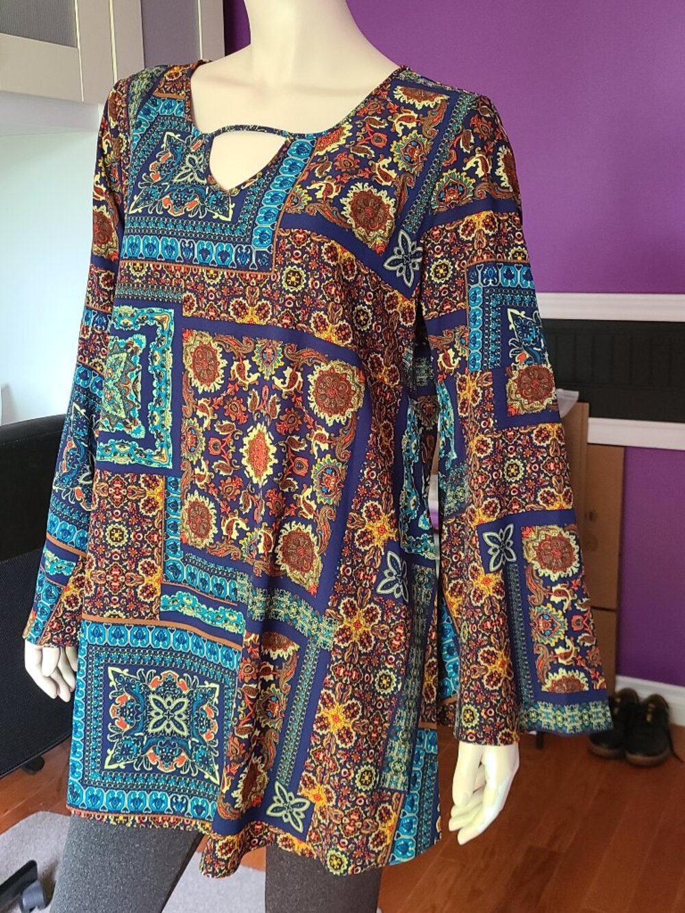 Bohemian Patchwork Print Tunic Top